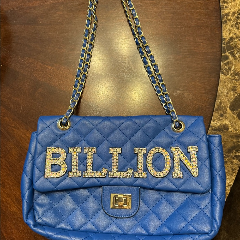 Soulfina Blue Quilted “BILLION” Shoulder Bag with Chain Strap